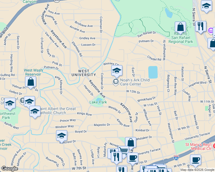 map of restaurants, bars, coffee shops, grocery stores, and more near 1720 Grandview Avenue in Reno