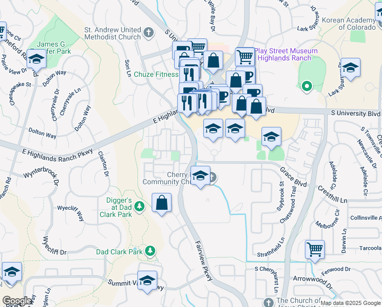 map of restaurants, bars, coffee shops, grocery stores, and more near 9771 Dunning Circle in Littleton