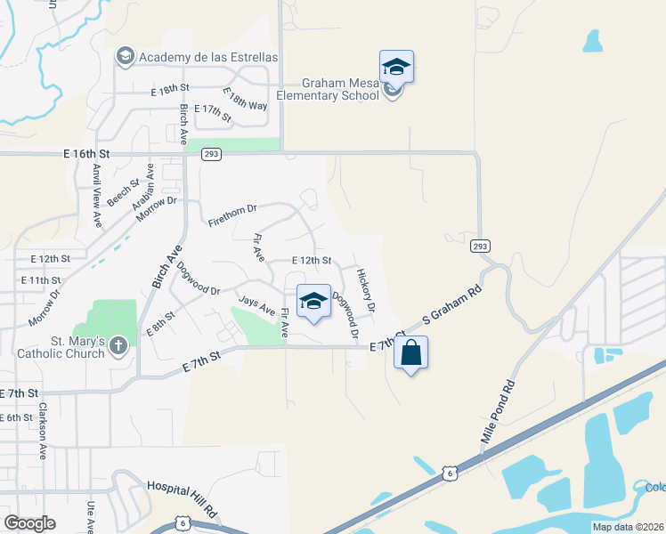 map of restaurants, bars, coffee shops, grocery stores, and more near 1545 East 12th Street in Rifle