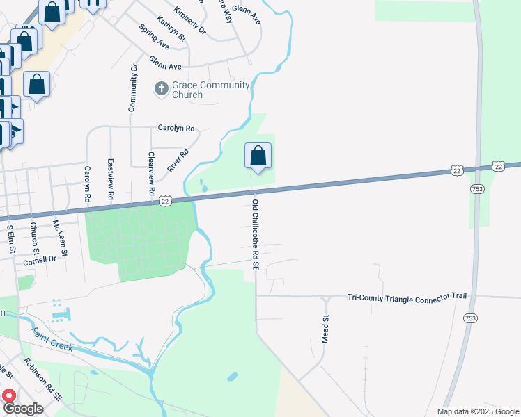 map of restaurants, bars, coffee shops, grocery stores, and more near 934 Old Chillicothe Road Southeast in Washington Court House