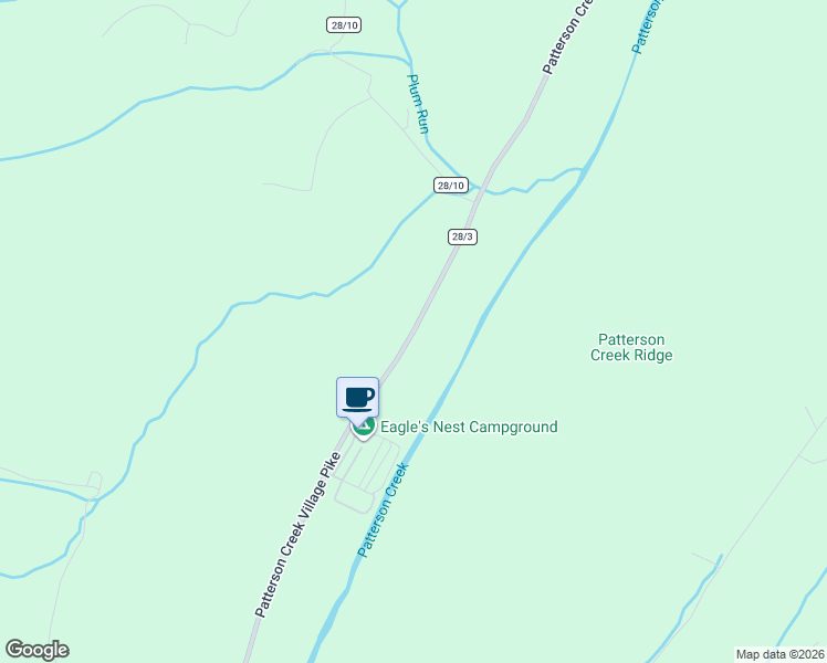 map of restaurants, bars, coffee shops, grocery stores, and more near Patterson Creek in Ridgeley