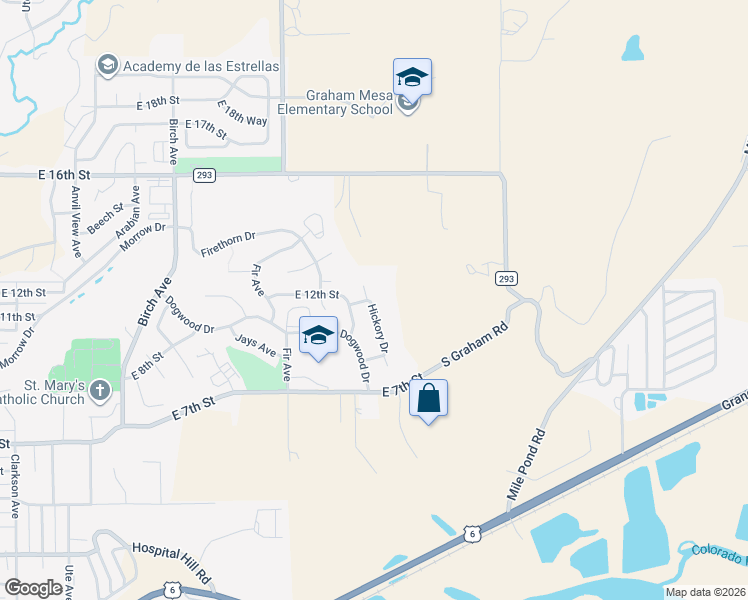 map of restaurants, bars, coffee shops, grocery stores, and more near 1090 Hickory Drive in Rifle
