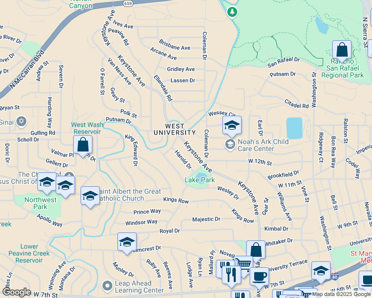 map of restaurants, bars, coffee shops, grocery stores, and more near 1740 Harold Drive in Reno