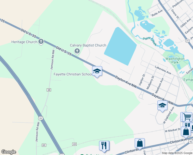map of restaurants, bars, coffee shops, grocery stores, and more near 1315 Dayton Avenue Northwest in Washington Court House