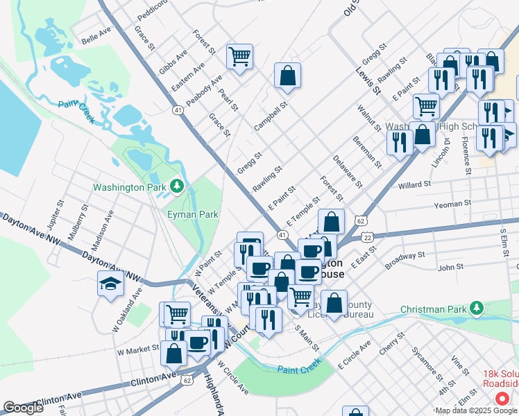 map of restaurants, bars, coffee shops, grocery stores, and more near 409 N North St in Washington Court House