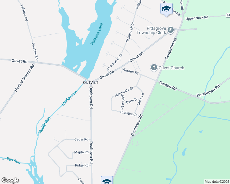 map of restaurants, bars, coffee shops, grocery stores, and more near 63 Margarete Drive in Pittsgrove