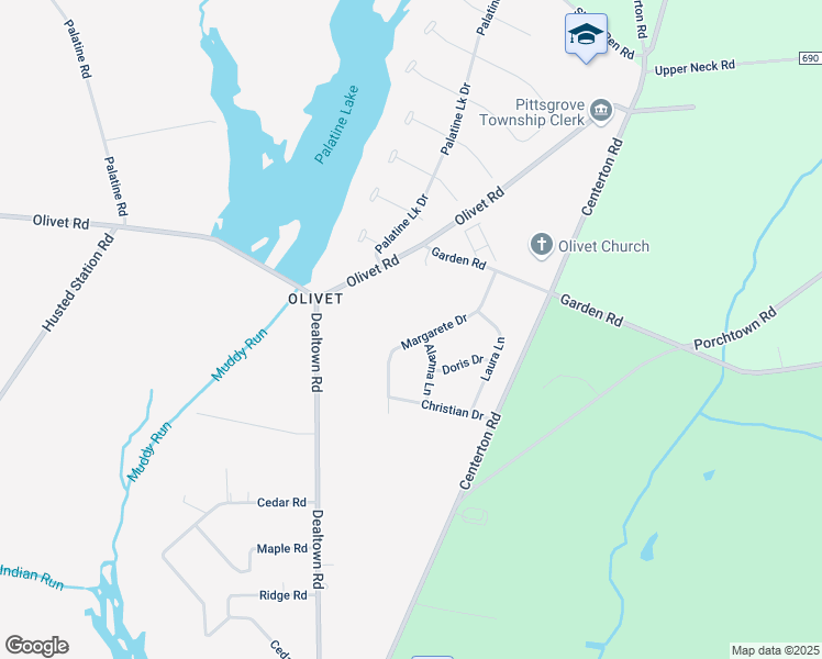 map of restaurants, bars, coffee shops, grocery stores, and more near 31 Alanna Lane in Pittsgrove