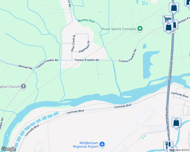 map of restaurants, bars, coffee shops, grocery stores, and more near 6359 Trenton Franklin Road in Middletown