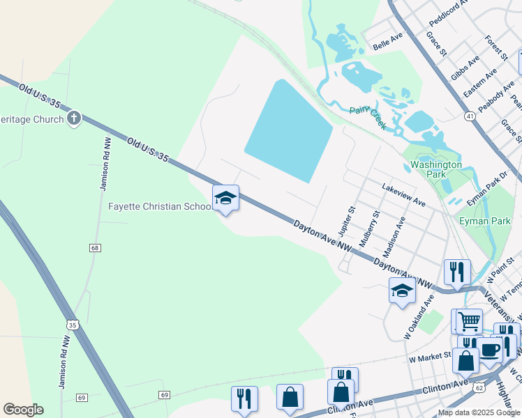 map of restaurants, bars, coffee shops, grocery stores, and more near 1275 Dayton Avenue Northwest in Washington Court House