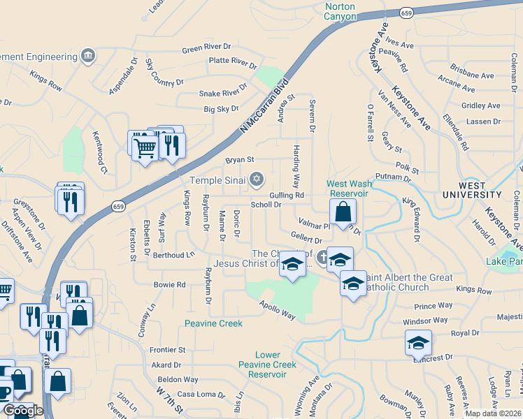map of restaurants, bars, coffee shops, grocery stores, and more near 1455 Exeter Way in Reno