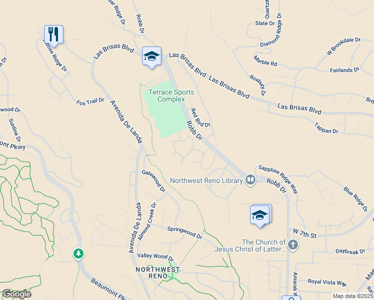map of restaurants, bars, coffee shops, grocery stores, and more near 2475 Robb Drive in Reno