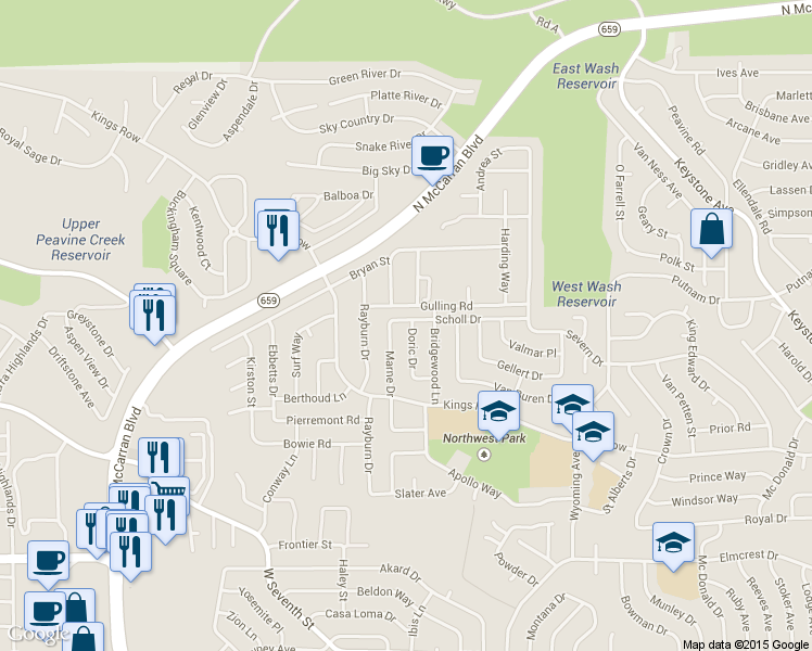 map of restaurants, bars, coffee shops, grocery stores, and more near 1463 Doric Drive in Reno