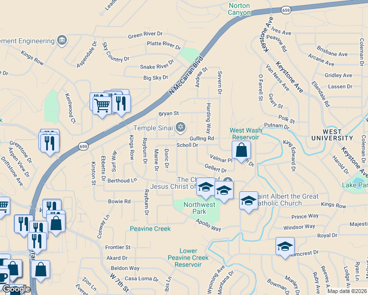 map of restaurants, bars, coffee shops, grocery stores, and more near 1455 Exeter Way in Reno