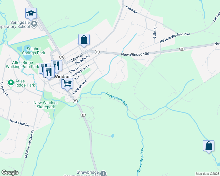 map of restaurants, bars, coffee shops, grocery stores, and more near 2802 Town View Circle in New Windsor