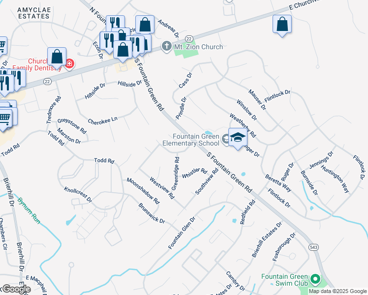 map of restaurants, bars, coffee shops, grocery stores, and more near 102 Crescent Drive in Bel Air