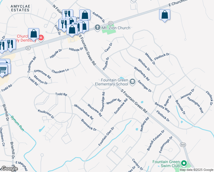 map of restaurants, bars, coffee shops, grocery stores, and more near 102 Crescent Drive in Bel Air
