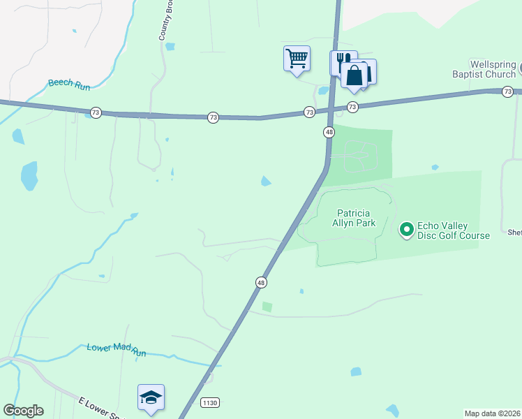map of restaurants, bars, coffee shops, grocery stores, and more near 7259 Ohio 48 in Springboro