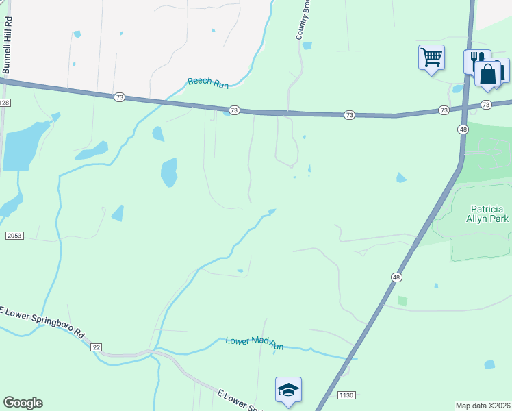 map of restaurants, bars, coffee shops, grocery stores, and more near 801 Ohio 73 in Springboro