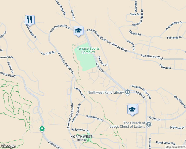 map of restaurants, bars, coffee shops, grocery stores, and more near 235 Robb Drive in Reno
