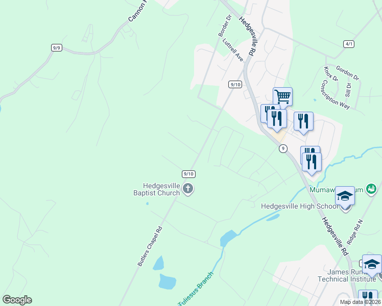 map of restaurants, bars, coffee shops, grocery stores, and more near 2849 Butlers Chapel Road in Martinsburg
