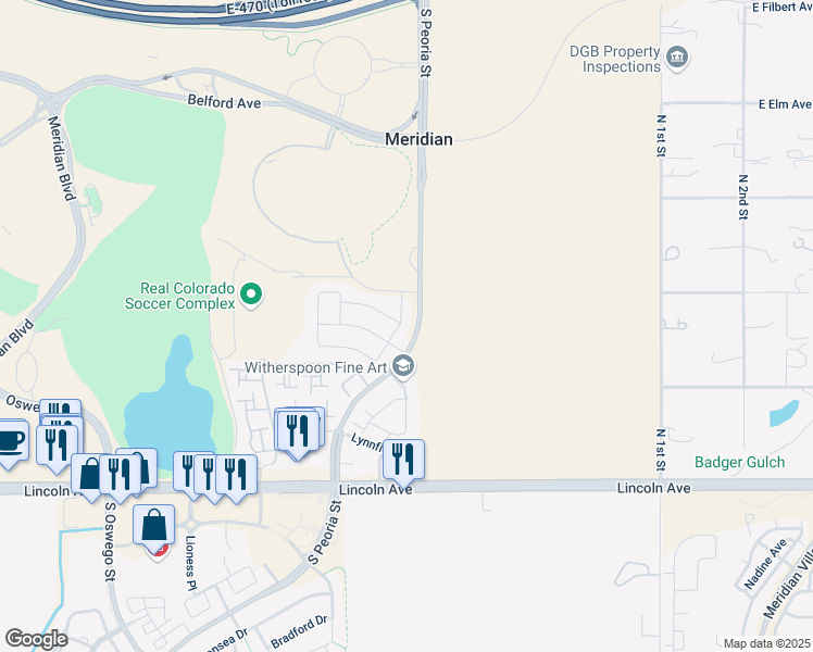 map of restaurants, bars, coffee shops, grocery stores, and more near 12840 Fisher Drive in Englewood