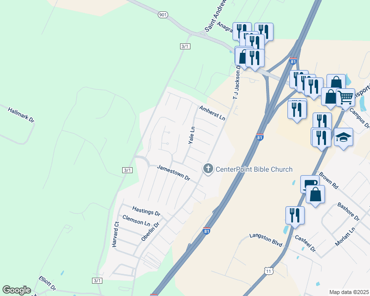 map of restaurants, bars, coffee shops, grocery stores, and more near 75 Yale Lane in Falling Waters