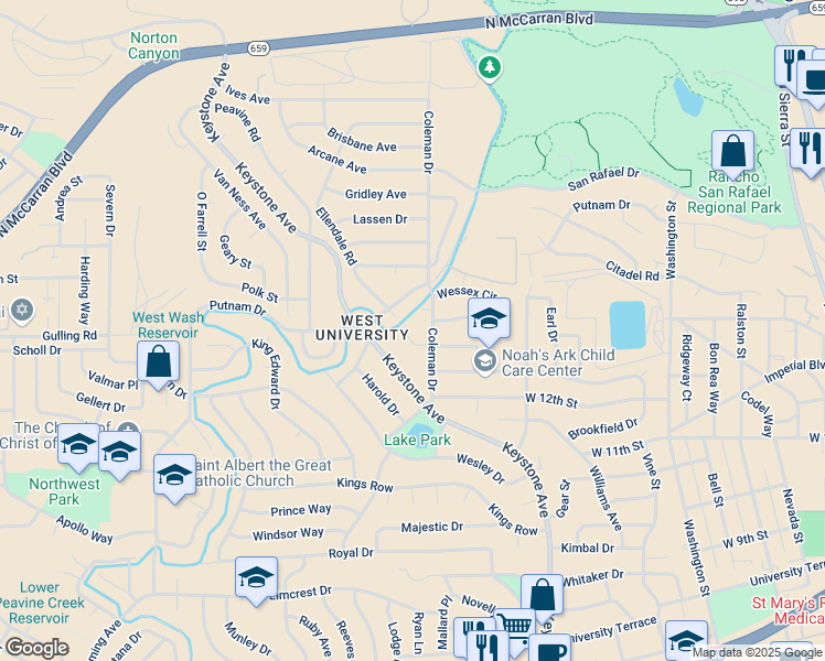 map of restaurants, bars, coffee shops, grocery stores, and more near 1905 Bonneville Avenue in Reno
