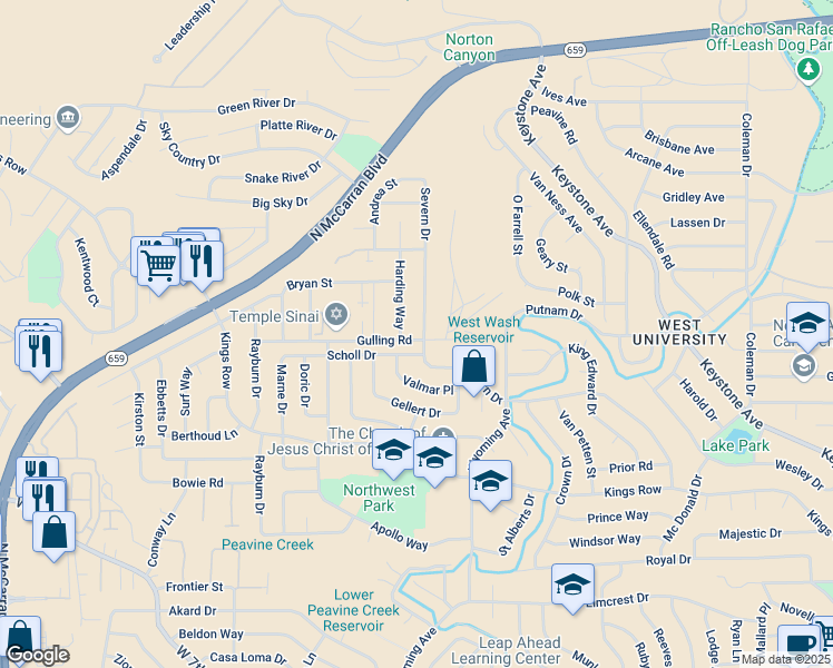map of restaurants, bars, coffee shops, grocery stores, and more near 2705 Severn Dr in Reno