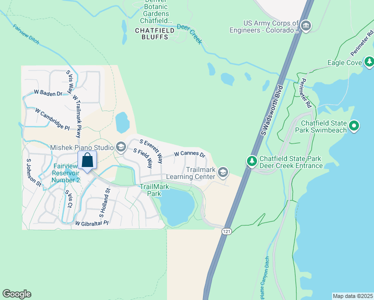 map of restaurants, bars, coffee shops, grocery stores, and more near 8721 West Cannes Drive in Littleton