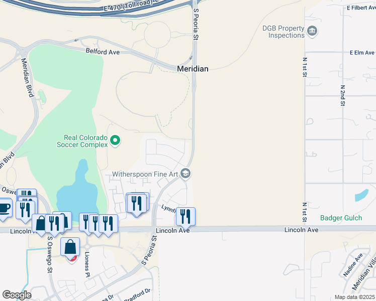 map of restaurants, bars, coffee shops, grocery stores, and more near 12840 Fisher Drive in Englewood