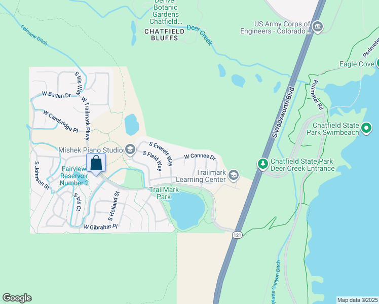 map of restaurants, bars, coffee shops, grocery stores, and more near 8721 West Cannes Drive in Littleton