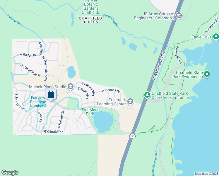 map of restaurants, bars, coffee shops, grocery stores, and more near 8721 West Cannes Drive in Littleton