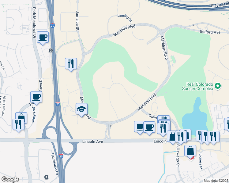 map of restaurants, bars, coffee shops, grocery stores, and more near 9787-9793 Maroon Circle in Englewood