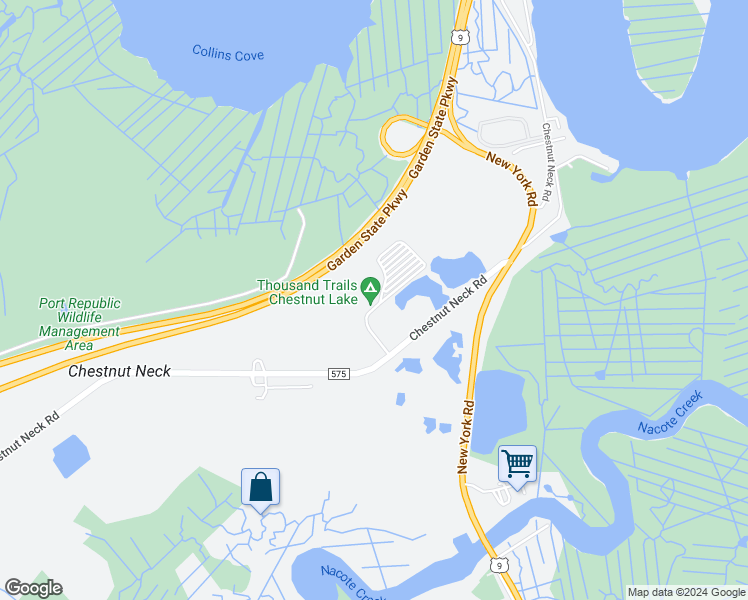 map of restaurants, bars, coffee shops, grocery stores, and more near 631 Chestnut Neck Road in Port Republic