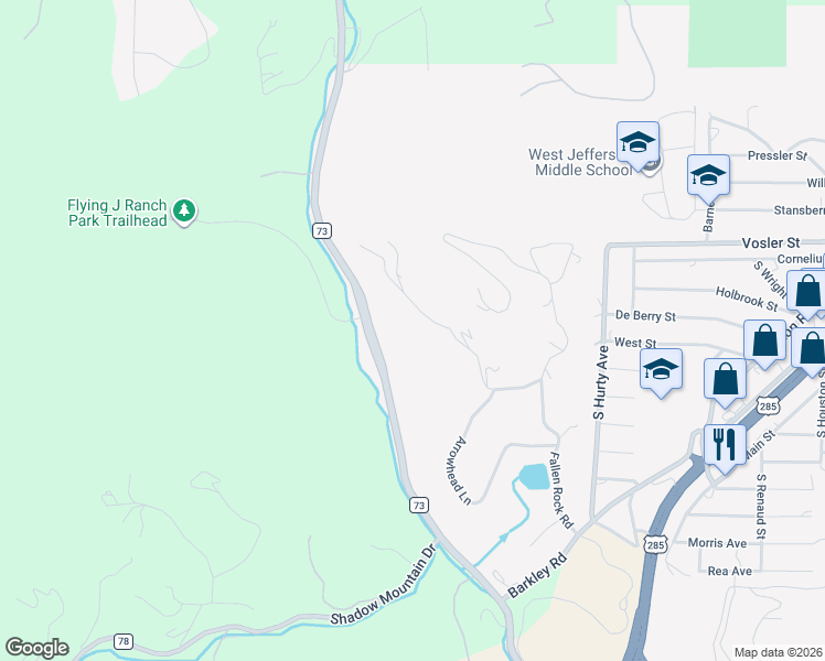 map of restaurants, bars, coffee shops, grocery stores, and more near 27292 Ridge Trail in Conifer