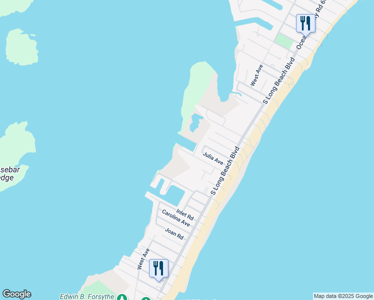 map of restaurants, bars, coffee shops, grocery stores, and more near 83 Tebco Terrace in Long Beach