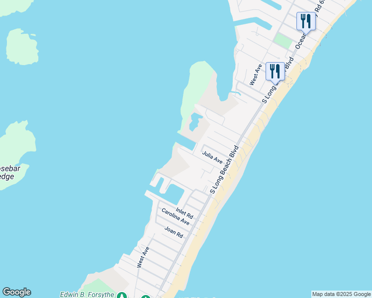 map of restaurants, bars, coffee shops, grocery stores, and more near 83 Tebco Terrace in Long Beach