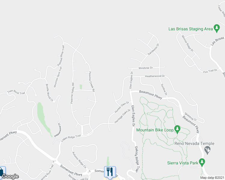 map of restaurants, bars, coffee shops, grocery stores, and more near 2596 Whitney Oaks Lane in Reno