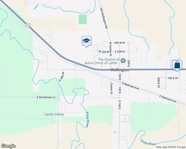 map of restaurants, bars, coffee shops, grocery stores, and more near 190 West Main Street in Wellington