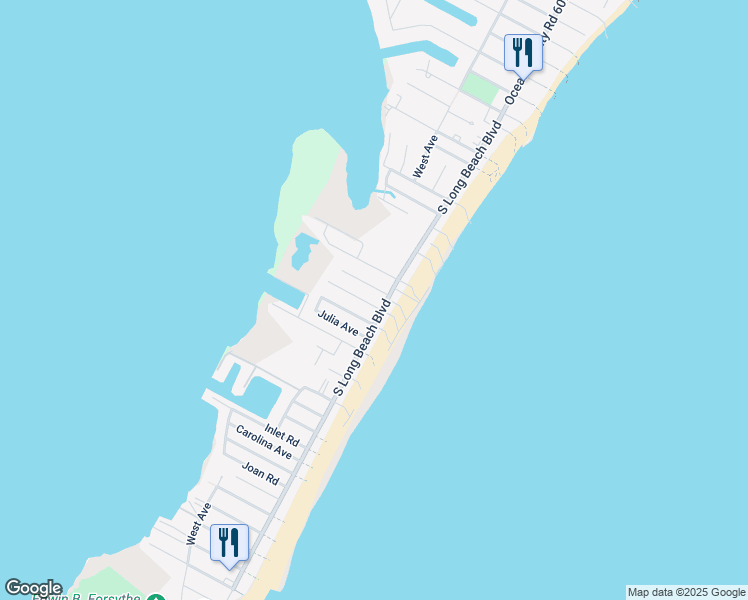 map of restaurants, bars, coffee shops, grocery stores, and more near 3805 CR 607 in Long Beach