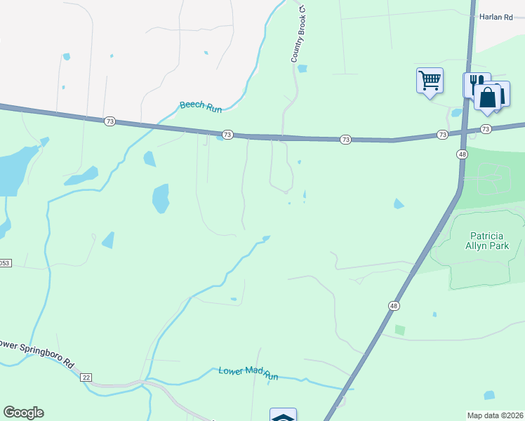 map of restaurants, bars, coffee shops, grocery stores, and more near 801 Ohio 73 in Springboro