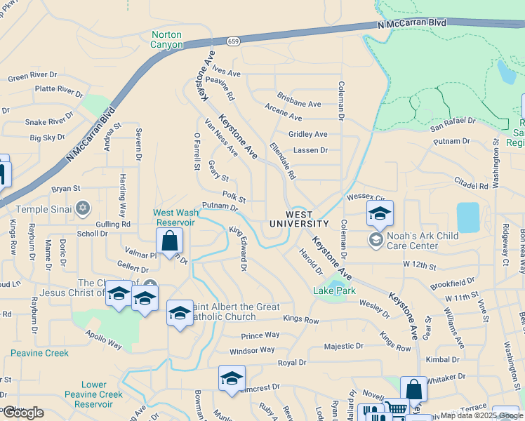 map of restaurants, bars, coffee shops, grocery stores, and more near 2325 Putnam Drive in Reno