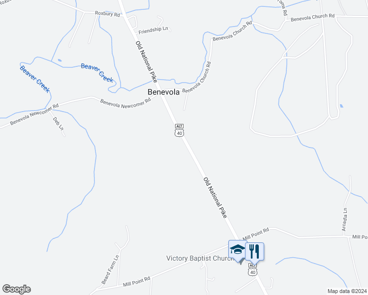map of restaurants, bars, coffee shops, grocery stores, and more near 8242 Old National Pike in Boonsboro
