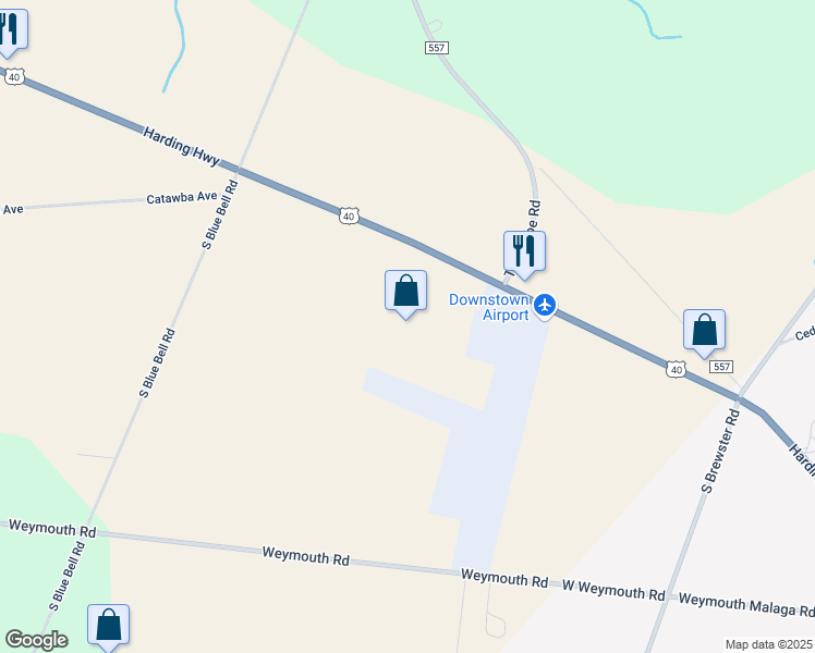 map of restaurants, bars, coffee shops, grocery stores, and more near 491 Harding Highway in Vineland