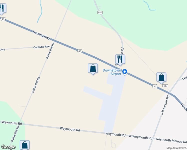 map of restaurants, bars, coffee shops, grocery stores, and more near 491 Harding Highway in Vineland