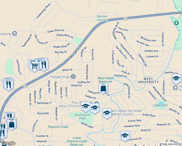 map of restaurants, bars, coffee shops, grocery stores, and more near 2765 Severn Drive in Reno