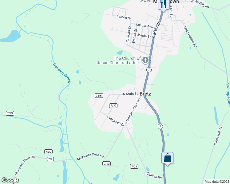 map of restaurants, bars, coffee shops, grocery stores, and more near 198 Main Street in Masontown