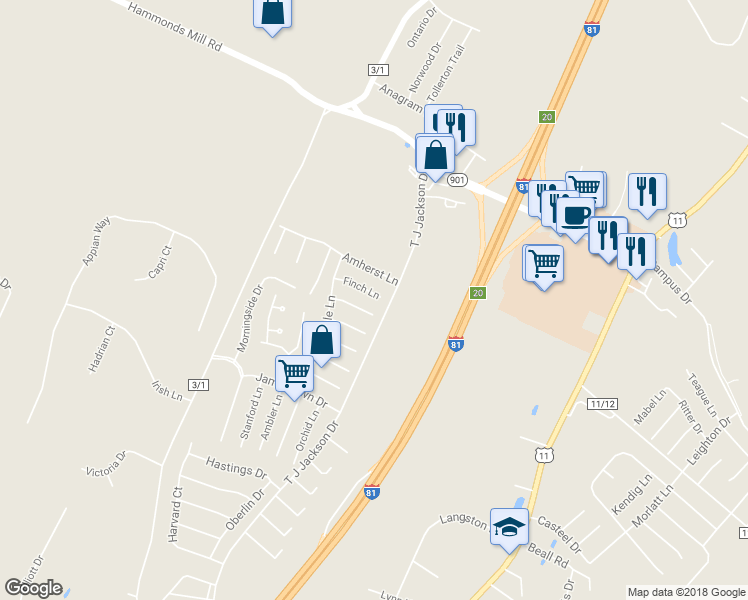 map of restaurants, bars, coffee shops, grocery stores, and more near 108 Finch Lane in Falling Waters
