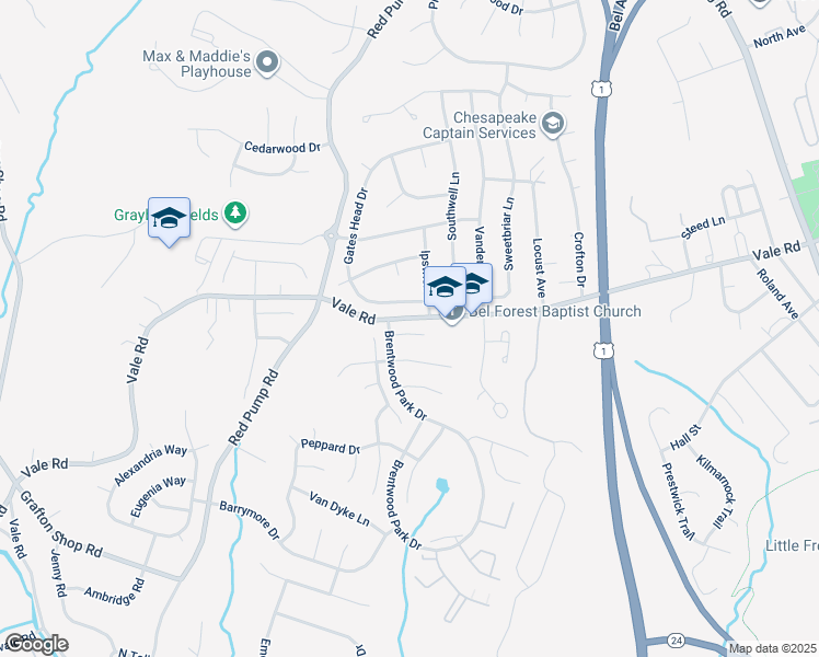 map of restaurants, bars, coffee shops, grocery stores, and more near 708 Eastwood Court in Bel Air