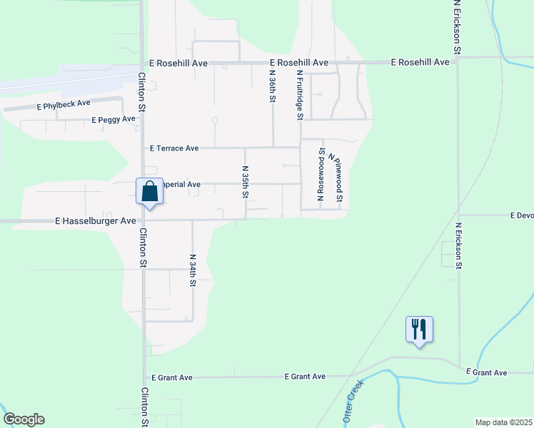 map of restaurants, bars, coffee shops, grocery stores, and more near 3550 East Crystle Avenue in Terre Haute